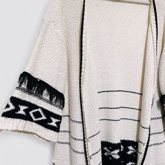 Rachel Zoe Womens Duster Cardigan Dutton 1X Gray Aztec Boho Southwestern Fringe - Picture 3 of 8